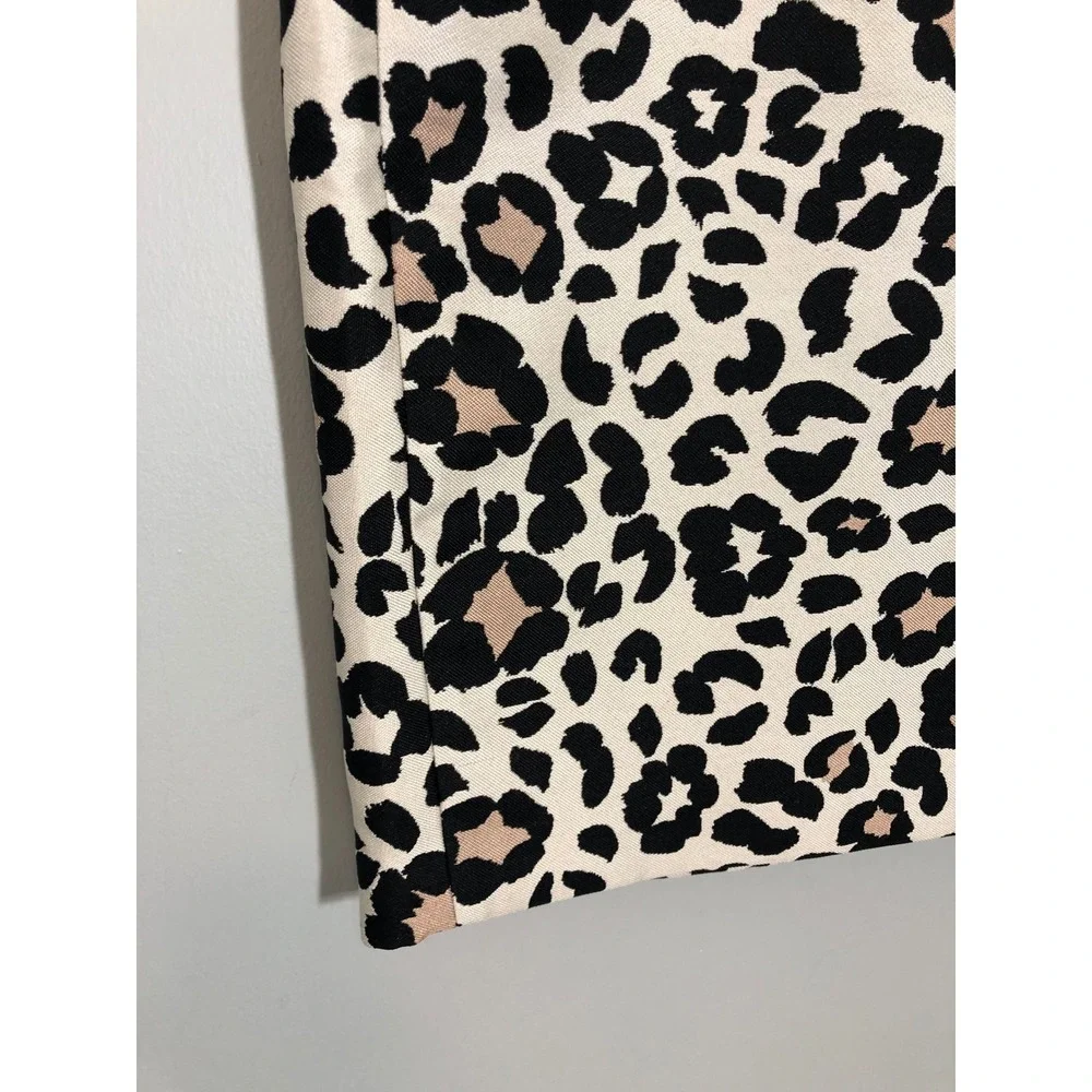 Ann Taylor Pencil Skirt Women 10 Ivory Black Tan Leopard Print Elastic Waist
